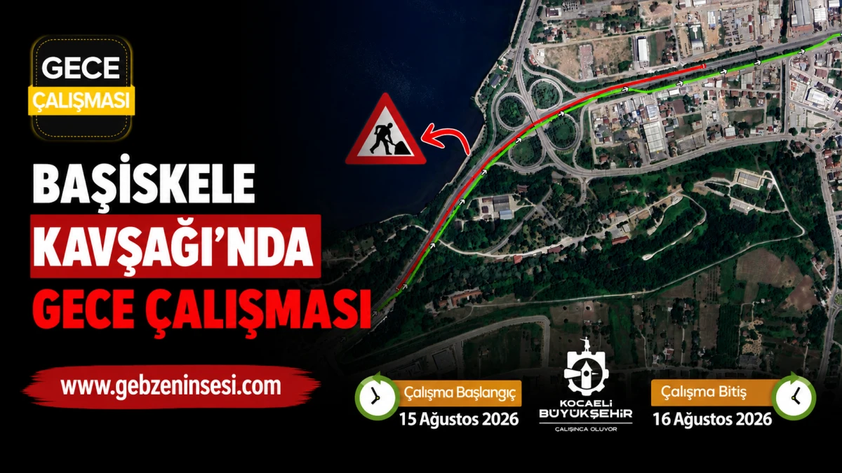 Başiskele Kavşağı&rsquo;nda gece &ccedil;alışması